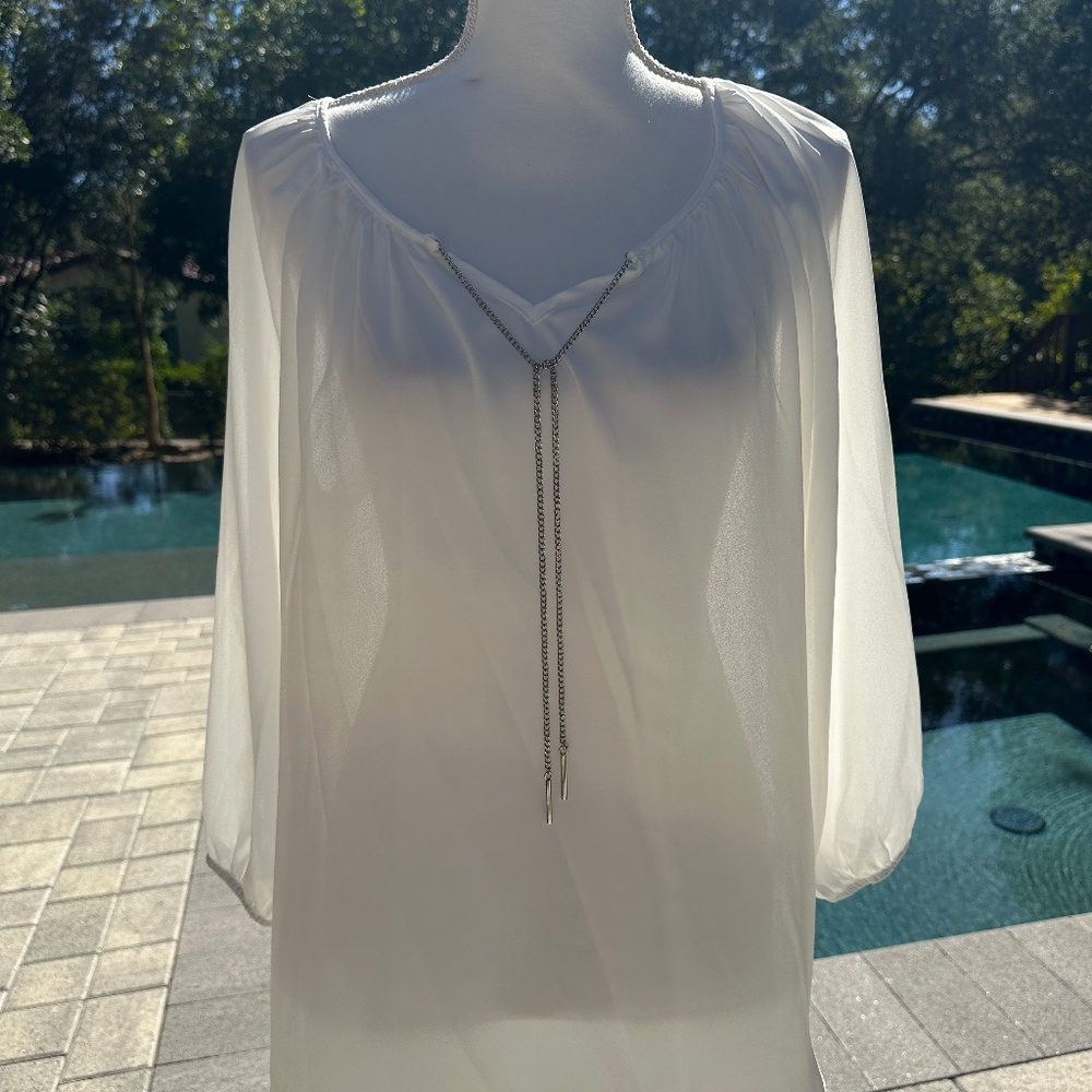 Gorgeous Theory Sheer White Blouse With Silver Chain Detail